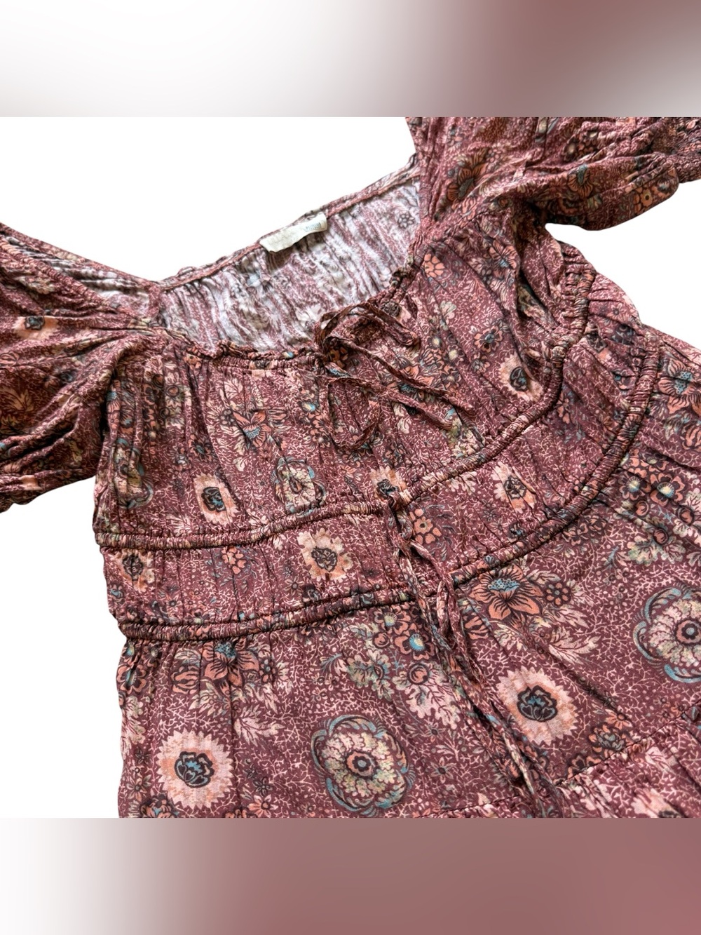 Ulla Johnson Floral Puff Sleeve Smocked Mini Dress Brown Print 4 Boho Romantic - Picture 9 of 16